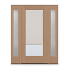 Raise & Lower Blinds Flush Glazed Fiberglass Entry Door System with Two Sidelites - Full Lite, Tan Woodgrain, White Enclosed Blinds
