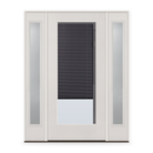 Raise & Lower Blinds Flush Glazed Fiberglass Entry Door System with Two Sidelites - Full Lite, White Satin Smooth, Slate Enclosed Blinds