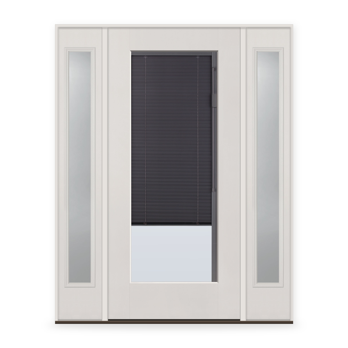 Raise & Lower Blinds Flush Glazed Fiberglass Entry Door System with Two Sidelites - Full Lite, White Satin Smooth, Slate Enclosed Blinds