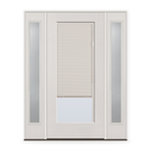 Raise & Lower Blinds Flush Glazed Fiberglass Entry Door System with Two Sidelites - Full Lite, White Satin Smooth, White Enclosed Blinds