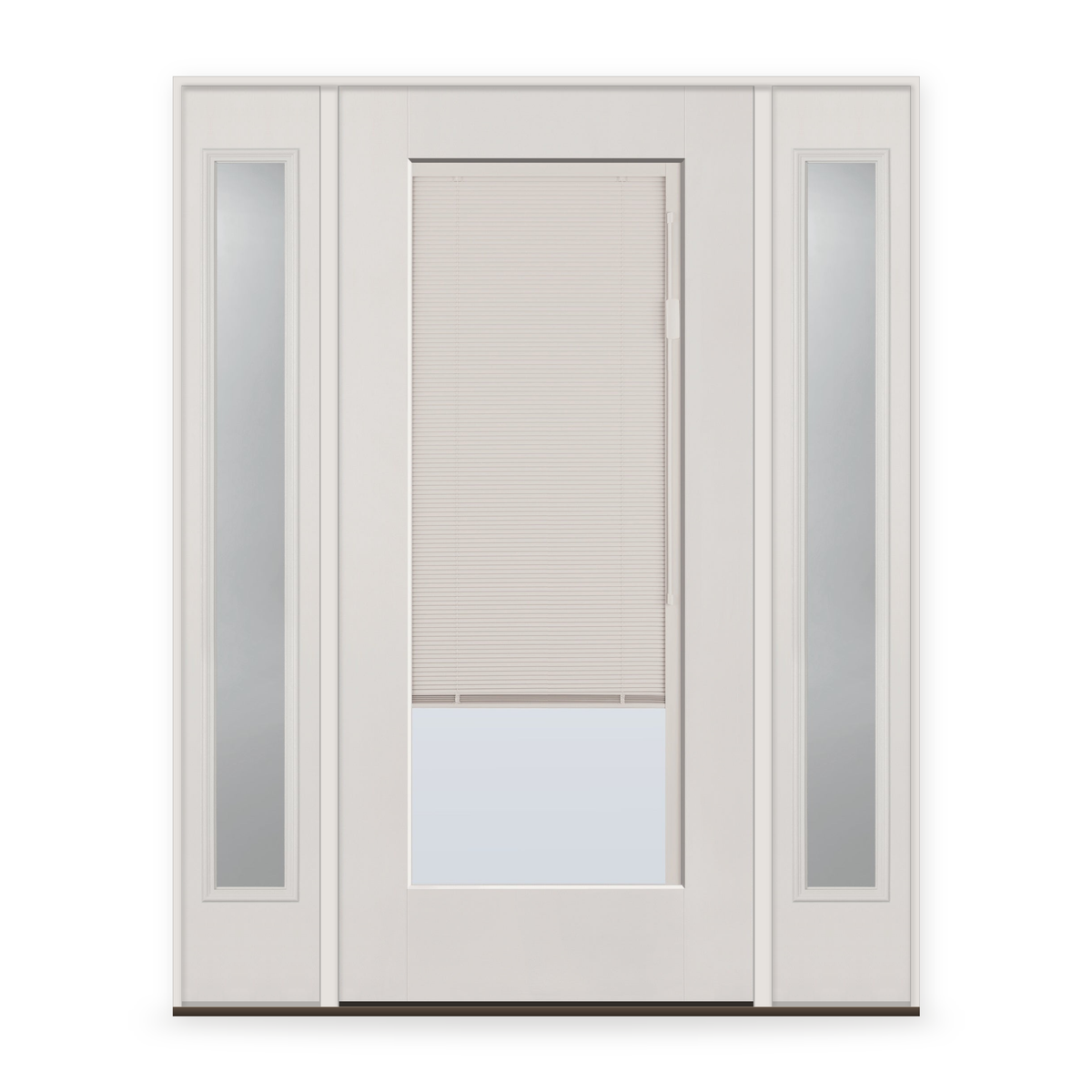 Raise & Lower Blinds Flush Glazed Fiberglass Entry Door System with Two Sidelites - Full Lite, White Satin Smooth, White Enclosed Blinds