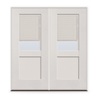 Double Raise & Lower Blinds Flush Glazed Fiberglass Entry Door System - Half Lite Shaker, White Satin Smooth, White Enclosed Blinds