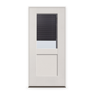 Prehung Raise & Lower Blinds Flush Glazed Fiberglass Entry Door System - Half Lite Shaker, White Satin Smooth, Slate Enclosed Blinds