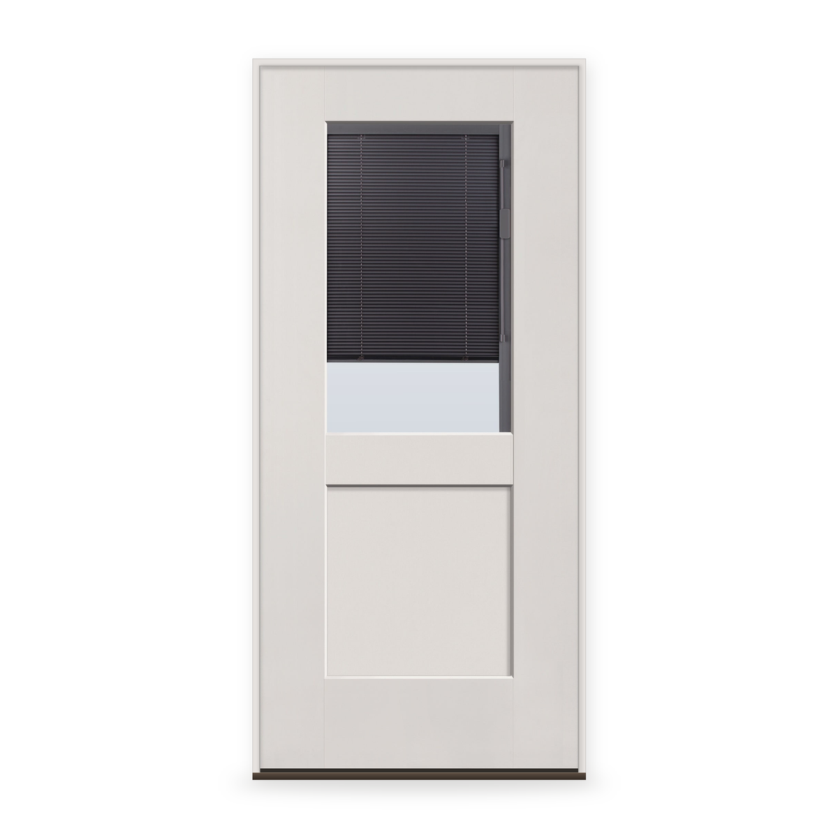 Prehung Raise & Lower Blinds Flush Glazed Fiberglass Entry Door System - Half Lite Shaker, White Satin Smooth, Slate Enclosed Blinds