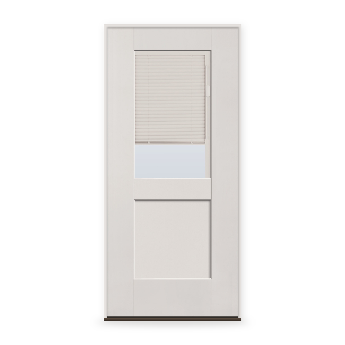 Prehung Raise & Lower Blinds Flush Glazed Fiberglass Entry Door System - Half Lite Shaker, White Satin Smooth, White Enclosed Blinds