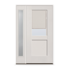 Raise & Lower Blinds Flush Glazed Fiberglass Entry Door System with Sidelite - Half Lite Shaker, White Satin Smooth, White Enclosed Blinds
