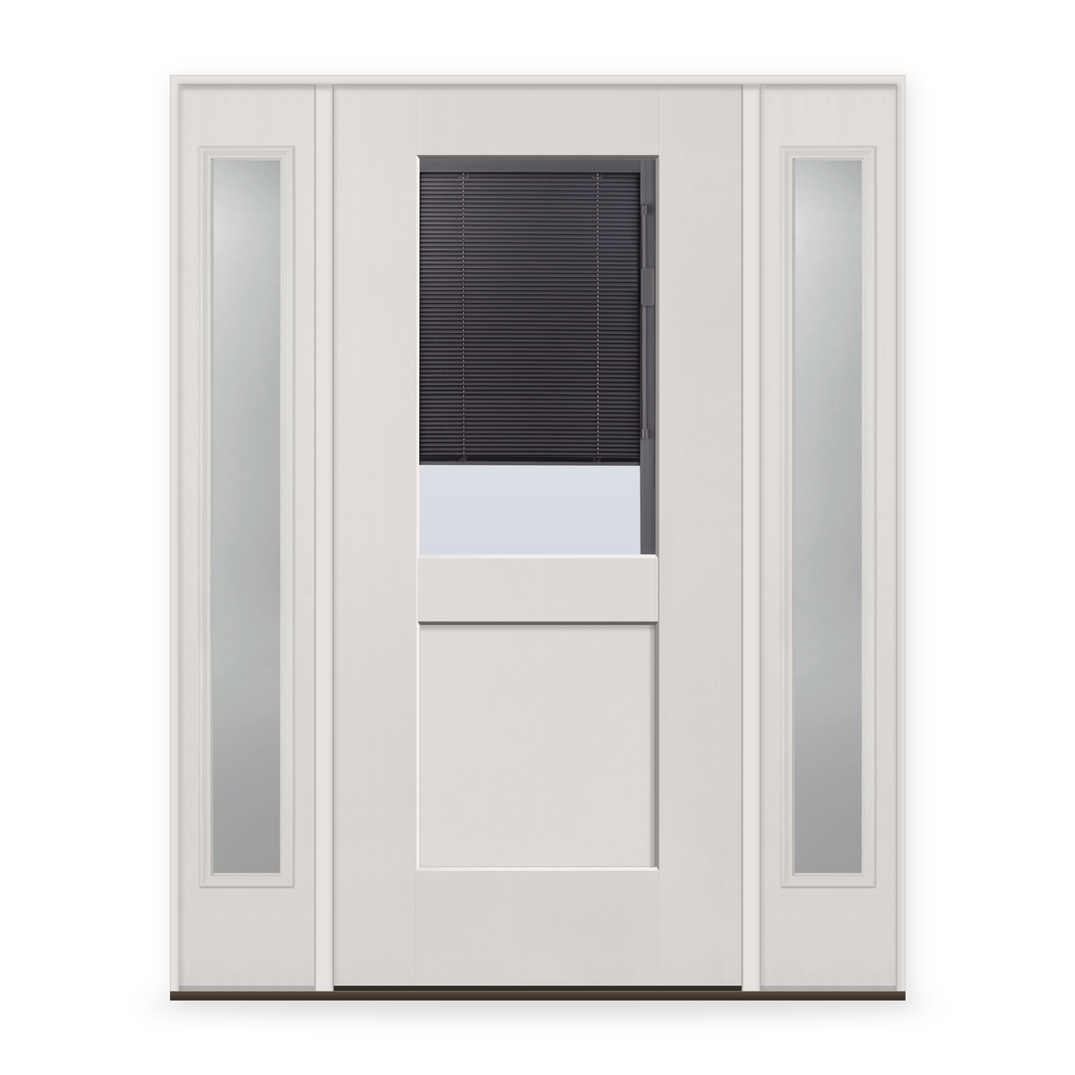 Raise & Lower Blinds Flush Glazed Fiberglass Entry Door System with Two Sidelites - Half Lite Shaker, White Satin Smooth, Slate Enclosed Blinds