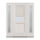 Raise & Lower Blinds Flush Glazed Fiberglass Entry Door System with Two Sidelites - Half Lite Shaker, White Satin Smooth, White Enclosed Blinds