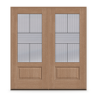 Double Rill Flush Glazed Fiberglass Entry Door System - 3/4 Lite, Tan Woodgrain