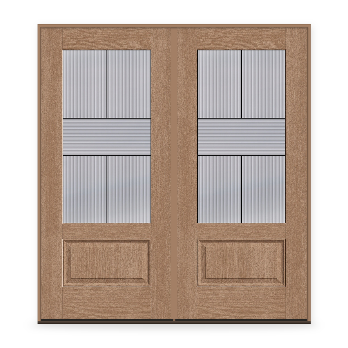 Double Rill Flush Glazed Fiberglass Entry Door System - 3/4 Lite, Tan Woodgrain