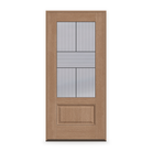 Prehung Rill Flush Glazed Fiberglass Entry Door System - 3/4 Lite, Tan Woodgrain