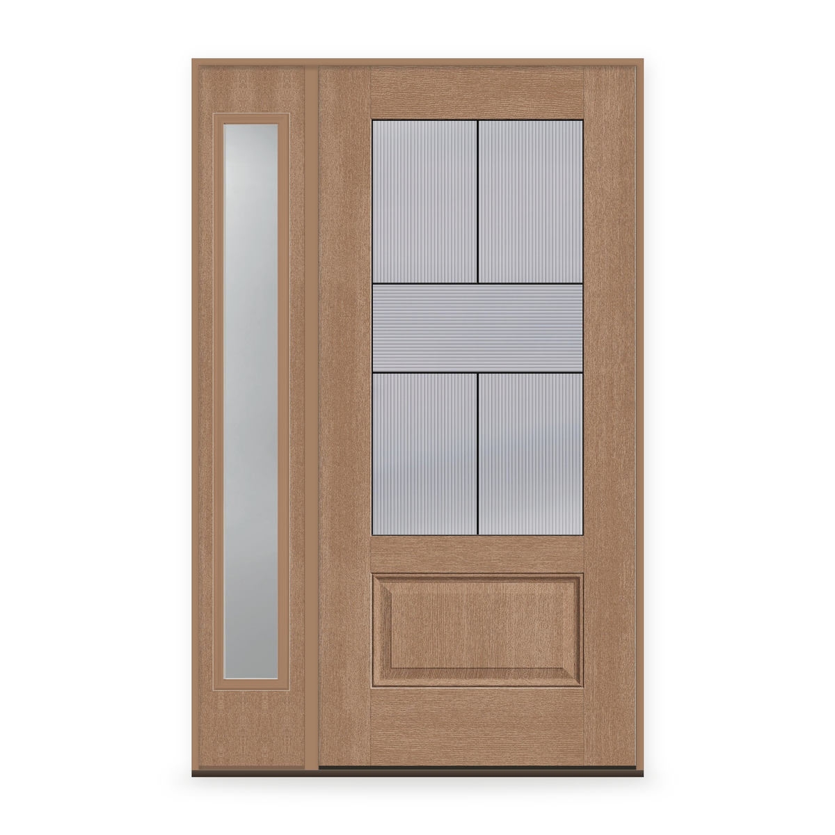 Rill Flush Glazed Fiberglass Entry Door System with Sidelite - 3/4 Lite, Tan Woodgrain