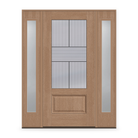 Rill Flush Glazed Fiberglass Entry Door System with Two Sidelites - 3/4 Lite, Tan Woodgrain