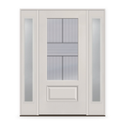 Rill Flush Glazed Fiberglass Entry Door System with Two Sidelites - 3/4 Lite, White Satin Smooth