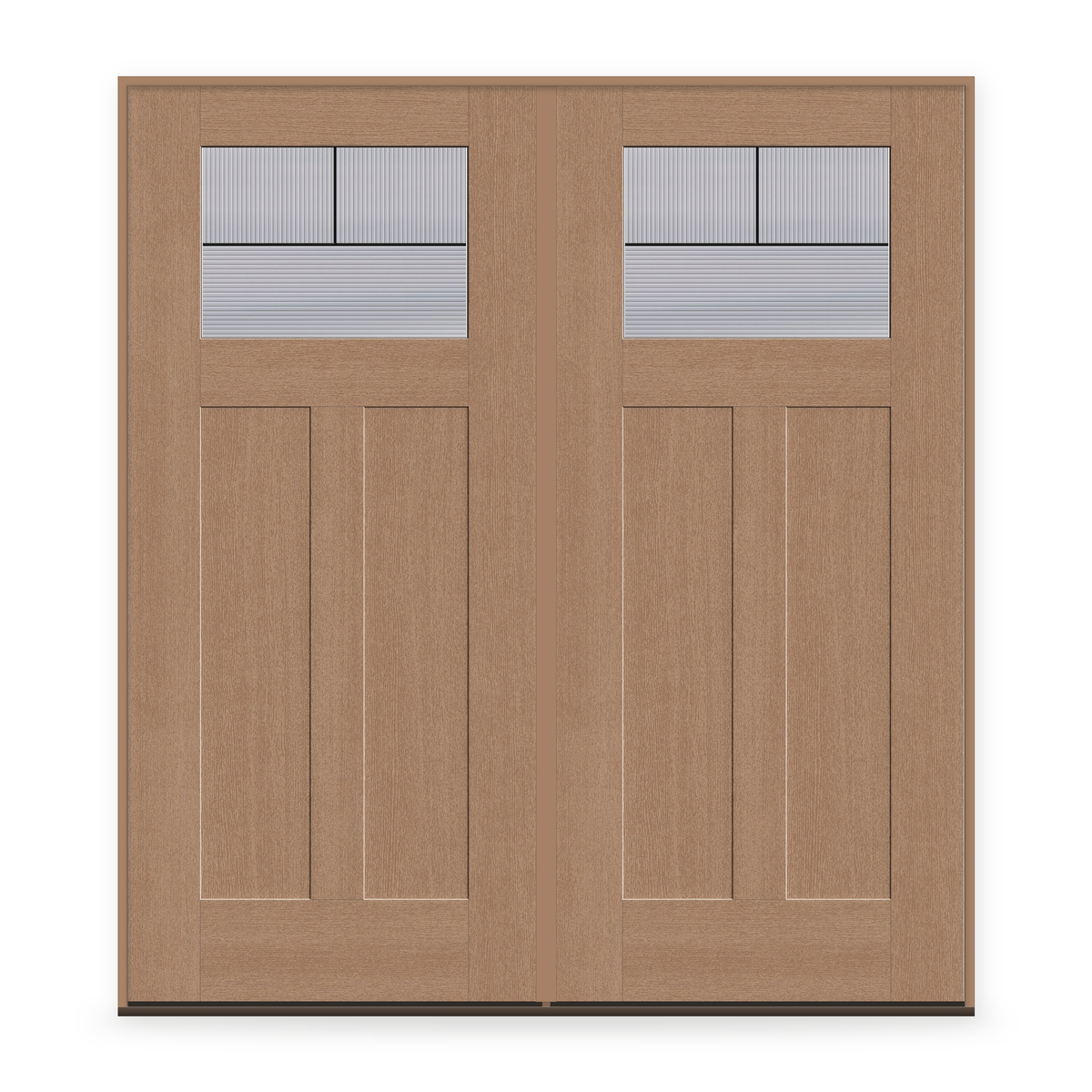 Double Rill Flush Glazed Fiberglass Entry Door System - Craftsman 2 Panel, Tan Woodgrain