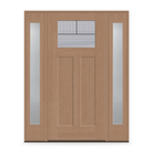 Rill Flush Glazed Fiberglass Entry Door System with Two Sidelites - Craftsman 2 Panel, Tan Woodgrain