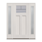Rill Flush Glazed Fiberglass Entry Door System with Two Sidelites - Craftsman 2 Panel, White Satin Smooth