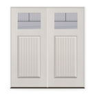 Double Rill Flush Glazed Fiberglass Entry Door System - Craftsman Plank, White Satin Smooth