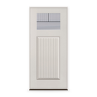 Prehung Rill Flush Glazed Fiberglass Entry Door System - Craftsman Plank, White Satin Smooth