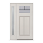 Rill Flush Glazed Fiberglass Entry Door System with Sidelite - Craftsman Plank, White Satin Smooth