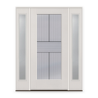 Rill Flush Glazed Fiberglass Entry Door System with Two Sidelites - Full Lite, White Satin Smooth