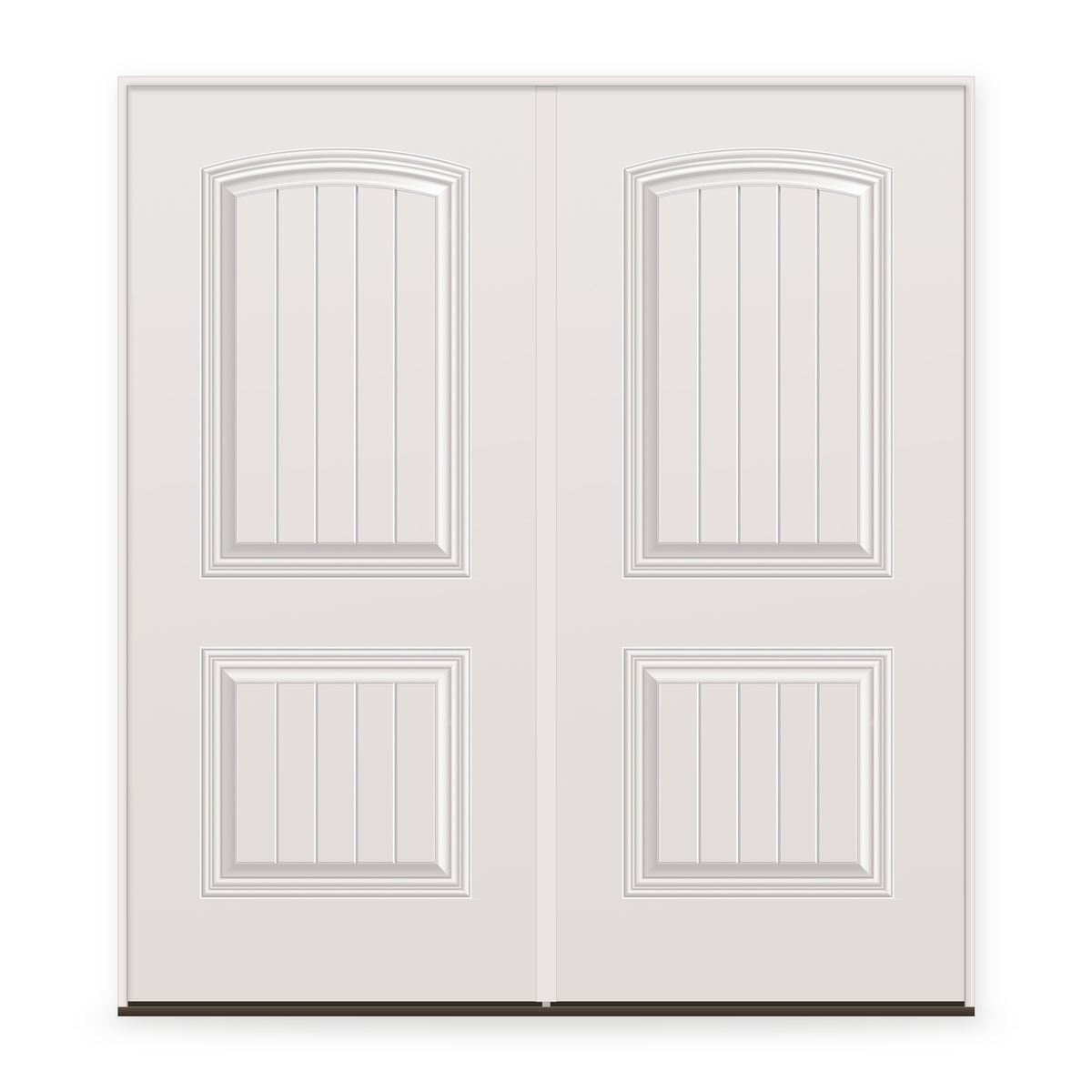 Double Steel Edge Entry Door System - 2 Panel Cambertop Plank, Primed White Smooth