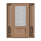 Vapor Flush Glazed Fiberglass Entry Door System with Two Sidelites - 3/4 Lite, Tan Woodgrain