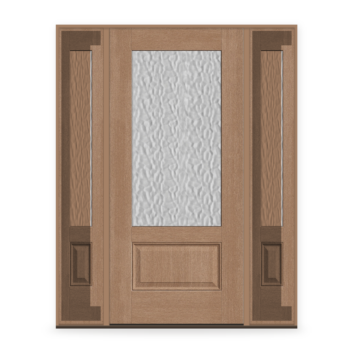 Vapor Flush Glazed Fiberglass Entry Door System with Two Sidelites - 3/4 Lite, Tan Woodgrain