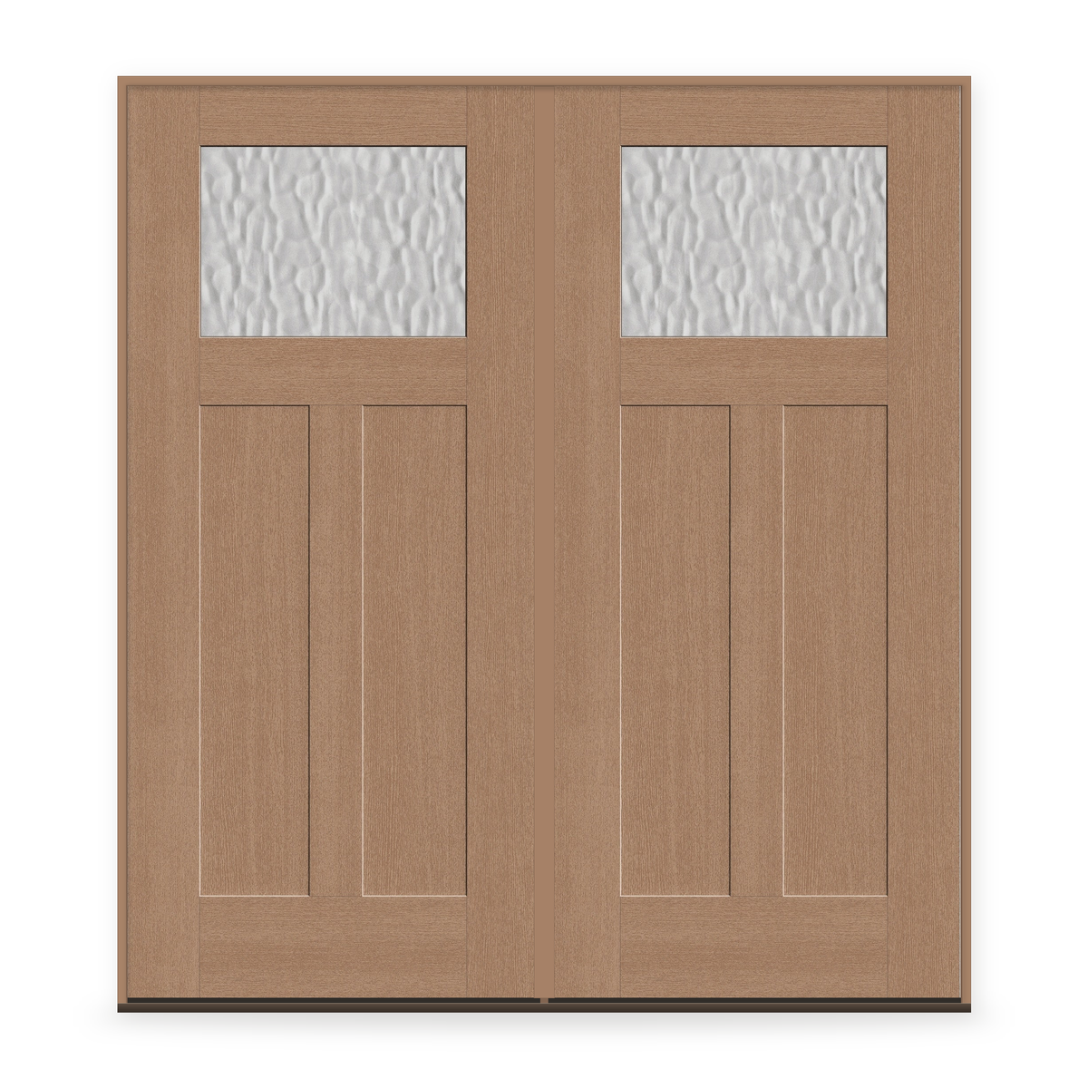Double Vapor Flush Glazed Fiberglass Entry Door System - Craftsman 2 Panel, Tan Woodgrain