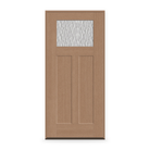 Prehung Vapor Flush Glazed Fiberglass Entry Door System - Craftsman 2 Panel, Tan Woodgrain