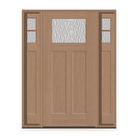 Vapor Flush Glazed Fiberglass Entry Door System with Two Sidelites - Craftsman 2 Panel, Tan Woodgrain