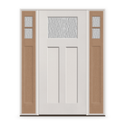 Vapor Flush Glazed Fiberglass Entry Door System with Two Sidelites - Craftsman 2 Panel, White Satin Smooth