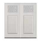 Double Vapor Flush Glazed Fiberglass Entry Door System - Craftsman Plank, White Satin Smooth