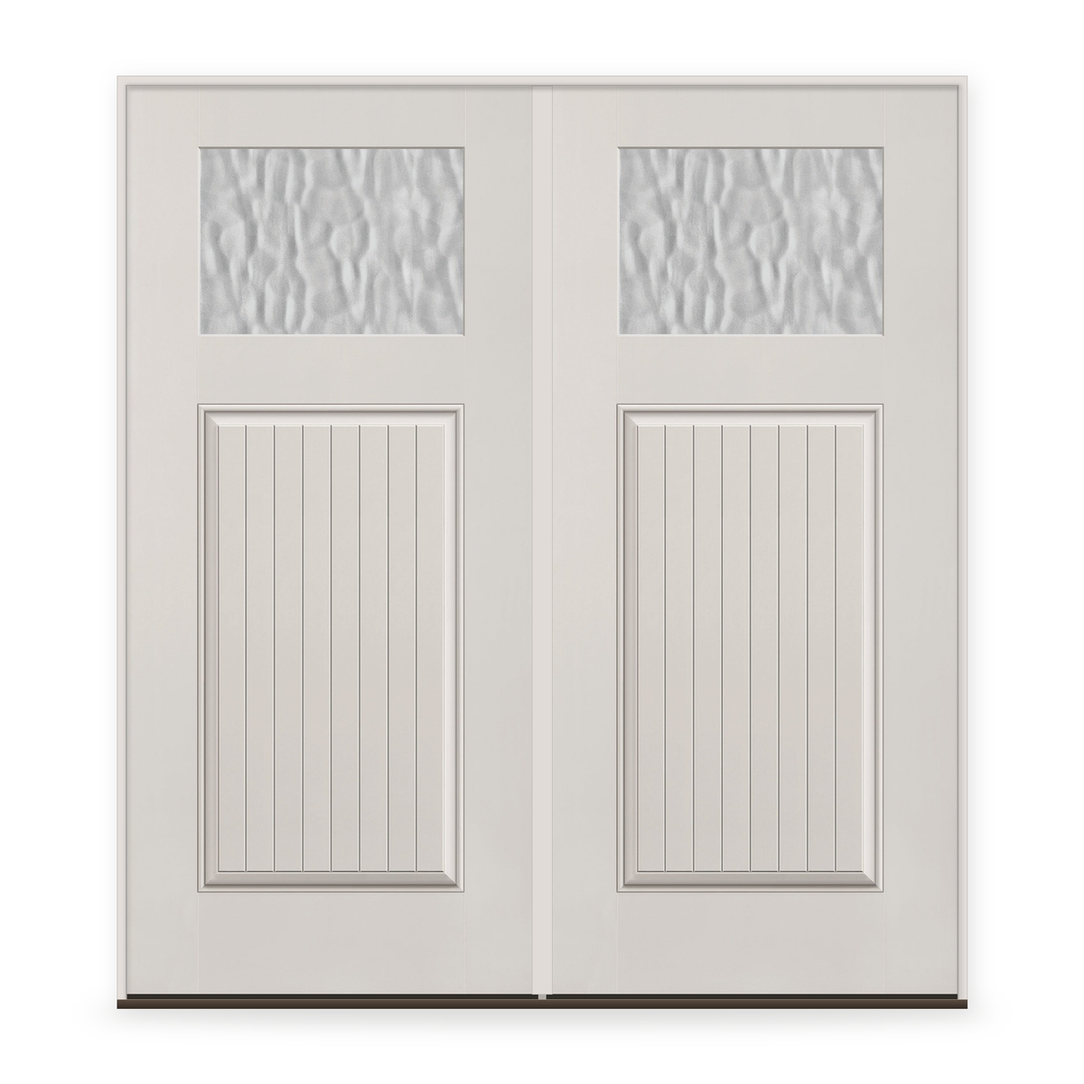 Double Vapor Flush Glazed Fiberglass Entry Door System - Craftsman Plank, White Satin Smooth