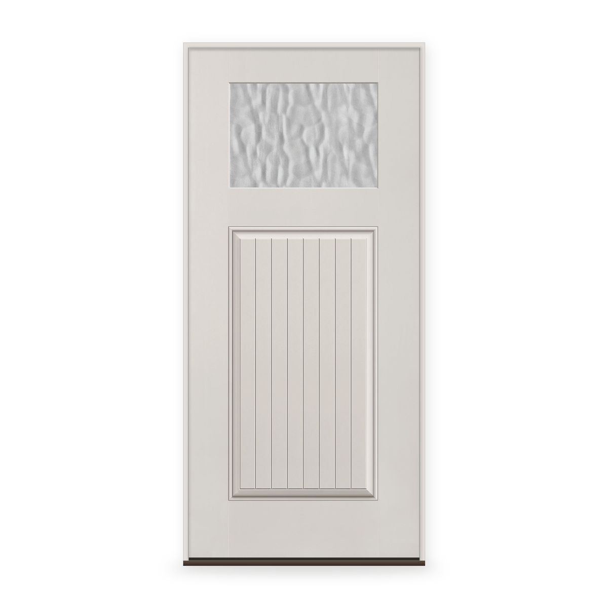 Prehung Vapor Flush Glazed Fiberglass Entry Door System - Craftsman Plank, White Satin Smooth