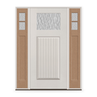 Vapor Flush Glazed Fiberglass Entry Door System with Two Sidelites - Craftsman Plank, White Satin Smooth