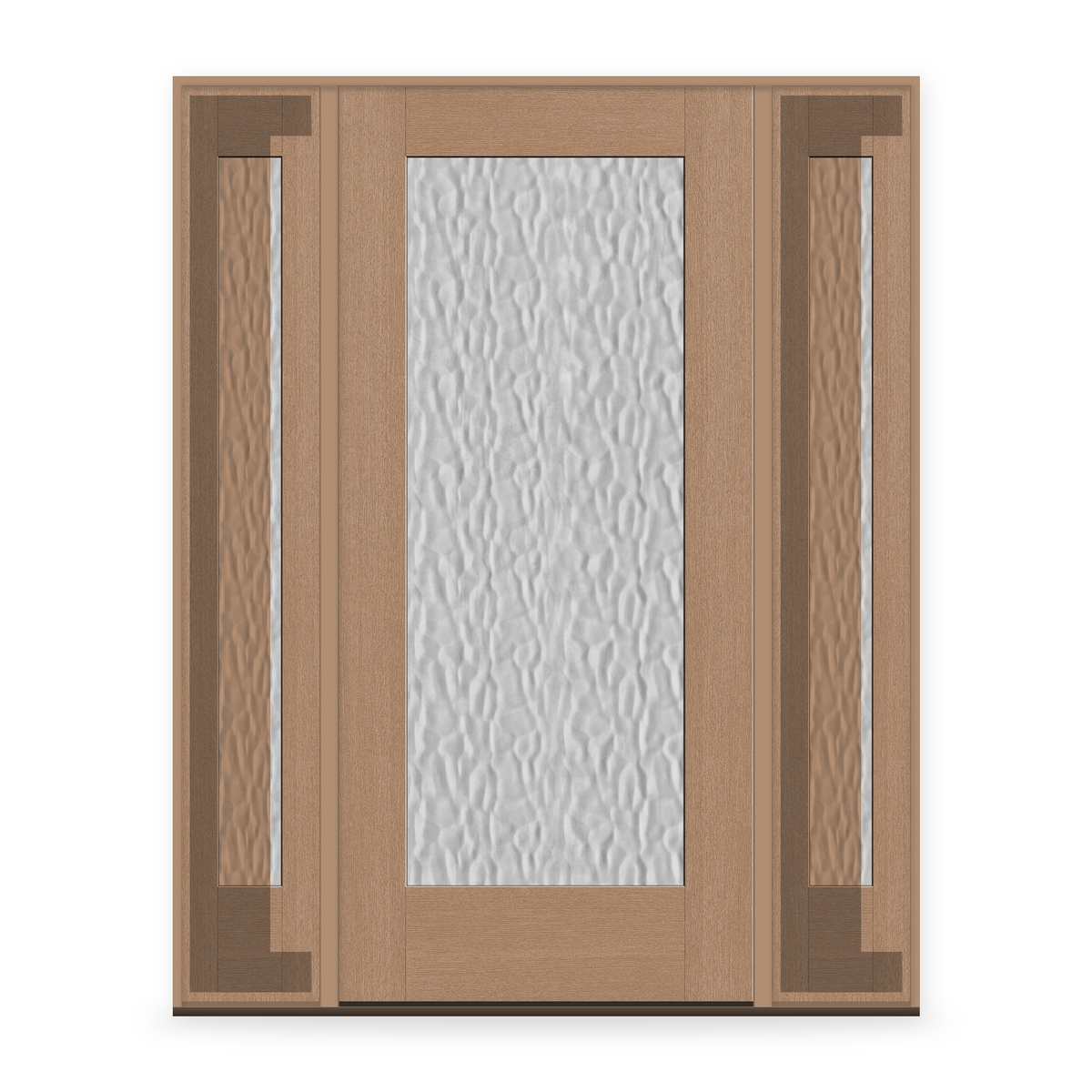 Vapor Flush Glazed Fiberglass Entry Door System with Two Sidelites - Full Lite, Tan Woodgrain