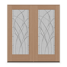 Double Waterside Flush Glazed Fiberglass Entry Door System - Full Lite, Tan Woodgrain