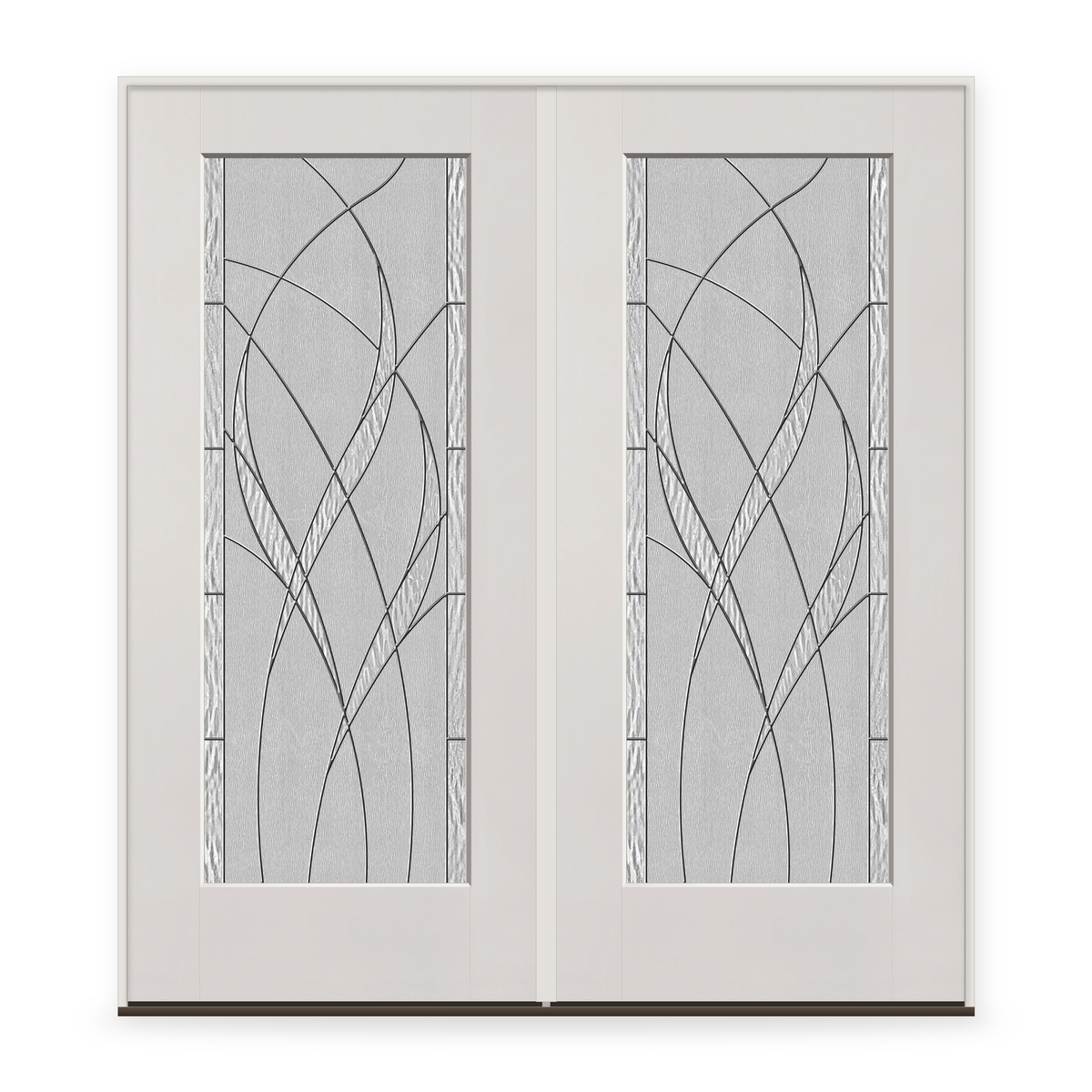 Double Waterside Flush Glazed Fiberglass Entry Door System - Full Lite, White Satin Smooth