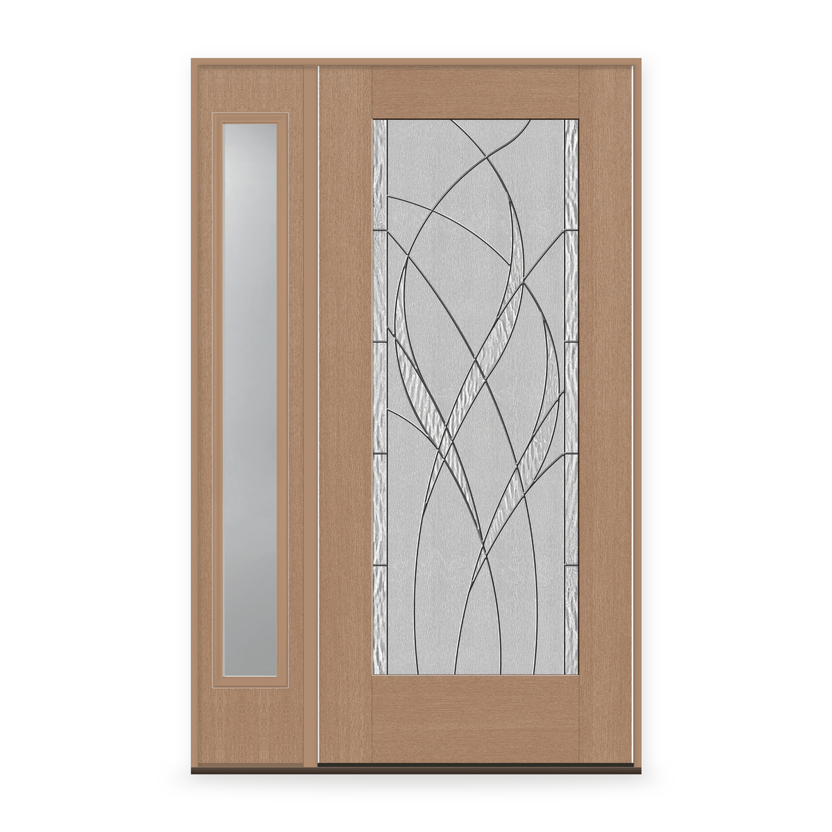Waterside Flush Glazed Fiberglass Entry Door System with Sidelite - Full Lite, Tan Woodgrain