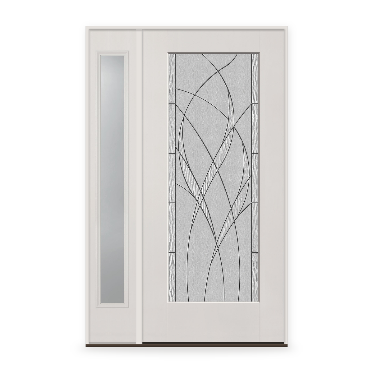 Waterside Flush Glazed Fiberglass Entry Door System with Sidelite - Full Lite, White Satin Smooth