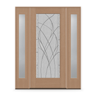 Waterside Flush Glazed Fiberglass Entry Door System with Two Sidelites - Full Lite, Tan Woodgrain
