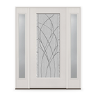 Waterside Flush Glazed Fiberglass Entry Door System with Two Sidelites - Full Lite, White Satin Smooth