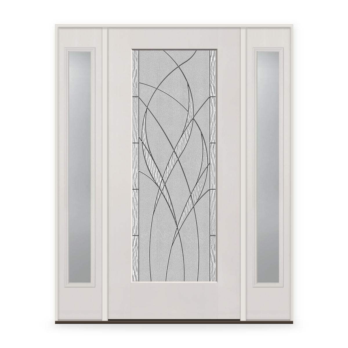 Waterside Flush Glazed Fiberglass Entry Door System with Two Sidelites - Full Lite, White Satin Smooth