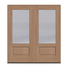 Double Wide Reed Flush Glazed Fiberglass Entry Door System - 3/4 Lite, Tan Woodgrain