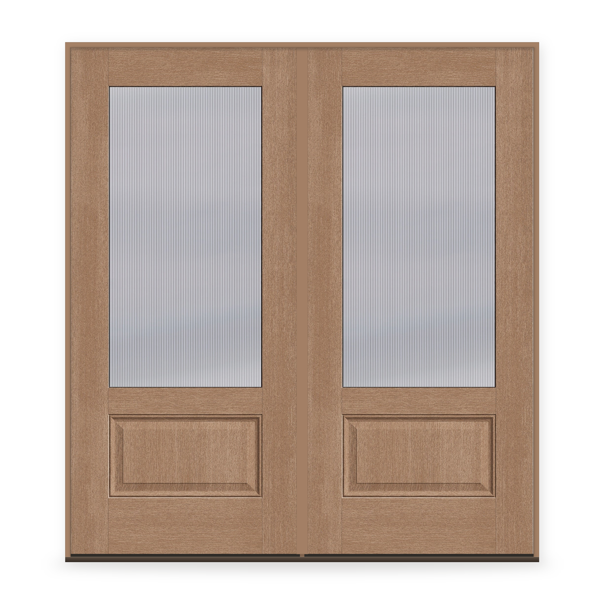Double Wide Reed Flush Glazed Fiberglass Entry Door System - 3/4 Lite, Tan Woodgrain