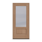 Prehung Wide Reed Flush Glazed Fiberglass Entry Door System - 3/4 Lite, Tan Woodgrain