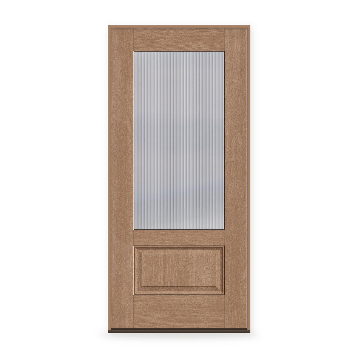Prehung Wide Reed Flush Glazed Fiberglass Entry Door System - 3/4 Lite, Tan Woodgrain