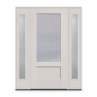 Wide Reed Flush Glazed Fiberglass Entry Door System with Two Sidelites - 3/4 Lite Shaker, White Satin Smooth