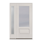Wide Reed Flush Glazed Fiberglass Entry Door System with Sidelite - 3/4 Lite, White Satin Smooth